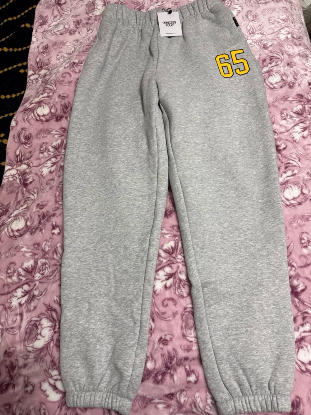 Princess Polly Grey UC IRVINE Joggers with Yellow '65' Graphic